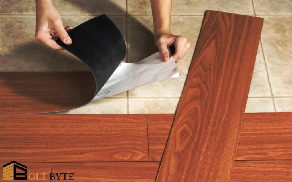 Hands-on installation of peel-and-stick wood-look vinyl flooring by Bolt Byte Technical Services.